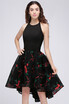 A Line Jewel Black Hi-Lo Cocktail Party Dresses With Print