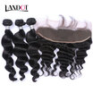 8A Cambodian Loose Wave Virgin Hair With Lace Frontal Closure 3 Bundles Wavy Curly Human Hair Weave Closure 4Pcs Lot Natural Black