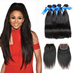 WYF Brazilian Virgin Hair Straight Hair 4 Bundles with Closure 100 Unprocessed Human Hair