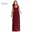 Red Lace plus size evening dresses Deep V Neck Long Prom Evening Party Dress 2018 Elegant vestidos de noche largo Formal Gown