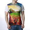 Mens Scenery Printed O-Neck Pullover Short Sleeve T-Shirts