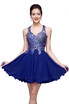 A-line Sweetheart Short Sleeveless Chiffon Prom Dresses with Crystal Beads