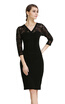 Womens V-Neck Lace Yoke Dress with 34 Sleeves