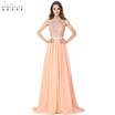 Babyonlinedress Peach Prom Dresses Sheer Lace Chiffon A-line Pageant Bateau Open Back Floor Length Party Gowns Bridesmaid Dresses