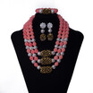 3 Rows Peach Red Statement Bridal Necklace African Beads Jewelry Set Indian Wedding Costume Jewellery For Women Free Shipping