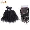 JSDshine Peruvian Human Hair 3 Bundles With Closure Kinky Curly Virgin Human Closure Indian Hair Extensions 3 Bundles With Closure