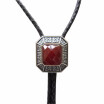 Vintage Silver Plated Red Agate Octagon Stone Celtic Bolo Tie Leather Necklace