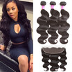 Glary Body Wave with Frontal Brazilian Virgin Hair 3 Bundles with 13x4 Lace Frontal Thick&Soft Human Hair Weft Natural Black