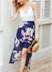 Crochet Lace Floral Chiffon Spaghetti Strap Cross Over Sleeveless Backless One-Piece Dress Homecoming Dress