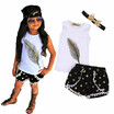 3 Pcs Little Girls Summer Feather Clothing Set Kids Girl Outfits Sleeveless Vest TopsTassels Shorts BottomHeadband Clothes