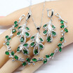 Green Crystal 925 Silver Jewelry Sets For Women Party Wedding 4PCS Bracelet Earrings Necklace Pendant Rings