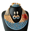 AMYNOVA Champagne 5 Rows Crystal Beaded Bridal Nigerian Wedding Beads African Beads Necklaces Jewelry Set for Women