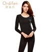 Ou Difen warm suit ladies underwear long sleeve round neck solid color modal warm suit XW6101 white wax gray XL