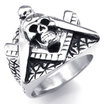 Hpolw Mens Stainless Steel Ring Skull Freemason Masonic Black Silver