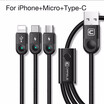 Cafele Multi LED Lighting USB Cable for iPhone Cable Micro USB C 3 in 1 Braided Charging Cable for iPhone X8 plus7 plus