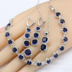 Square Dark Blue Sapphire 925 Silver Jewelry Sets For Women Necklace Pendant Bracelets Long Earrings Rings
