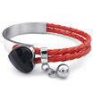 Hpolw Womens Leather Stainless Steel Bracelet Braided Heart Cuff Bangle Red Black Silver