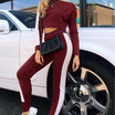 2Pcs Women Casual Sport Suit Sets Striped Tracksuit Sweatshirt Pants SportWear