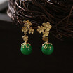 Plain&simple Designers make natural Dongling jade Sterling Silver Pin 925 Ear Studs Earrings
