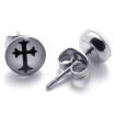 Hpolw 2pcs Trendy Stainless Steel Unisex Mens Cross Stud Earrings 1 Pair Silver Black