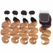 HCDIVA Ombre Brazilian Body Wave Human Hair Bundles with Lace Closure Virgin Ombre Hair Weave 4 Bundles with Closure T1b27