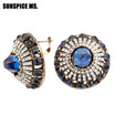 SUNSPICE MS Luxury Natural Stone Earring Vintage Crystal Antique Earrings For Women Retro Gold Color Party Gift Turkish Jewelry