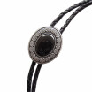 Vintage Silver Plated Small Size Black Agate Stone Celtic Oval Wedding Bolo Tie