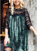 Sexy Women Lace Crushed Velvet Mini Dress Lace Splicing Half Sleeve Evening Party Cocktail Shift Dress Homecoming Dress