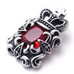 Hpolw Mens&Womens Stainless Steel Casting Black&Silver Crown Pendant Jewery RubiesRed Crystal Necklace18-26 inch Chain