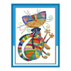 Decdeal 98 13 inches DIY Colorful Cat Pattern Cross Stitch Kit with Blank 14CT Canvas Cloth & Cotton Thread Embroidery Cross St