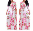 Womens Fashion Bohemian Short Sleeve Floral Print Deep V-neck Maxi Dress Beach Dress Vintage Dress Plus SizeS-5XL