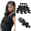 Ishow 7A Brazilian Virgin Hair With Baby Hair With Closure 4Bundles With 1PC Lace Closure 4x4 FreeMiddleThree Part