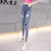 2018 Spring Autumn Korean Style New Slim Was Thin Hole Jeans Women Tight High Waist Elastic Pencil Pants Women