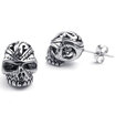 Hpolw Mens Cubic Zirconia Stainless Steel Gothic Skull Stud Earrings Black Silver