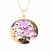 Round Heart Design Purple Quartz Crystal Pendant Stainless Steel Necklaces 17"