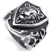 Hpolw Vintage fashion black&silver Stainless Steel Gothic Lion head Shield Biker Charm Animal Ring