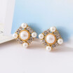 2019 New Design Double Round Shape Rhinestone Clip on Earrings Without Piercing Fashion Simulated Pearl Ear Clip