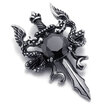 Hpolw Mens Cast Stainless Steel Double Dragon head Cross Sword Pendant shinning black diamond pendant Necklace18-26 inch Chain