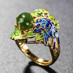 Jade ring national wind s925 silver gilt jewelry baking blue process green leaf opening ring female