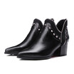 IDIFU Womens Sexy Rivets Studded Pointed Toe Booties Block Mid Heel Slip-on Ankle Boots