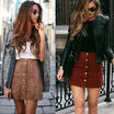 Women High Waisted Pencil Skirt Bodycon Button Suede Leather Mini Skirt Club UK