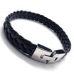 Hpolw Mens Leather Bracelet Stainless Steel Clasp Black Silver 9 Inch