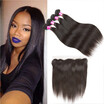 Glary Indian Human Hair Straight Bundles with Frontal Unprocessed Virgin Human Hair with Lace Frontal 4 Bundles Natural Black