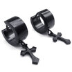 Hpolw Mens Stainless Steel Cross Huggie Hinged Hoop Earrings Black