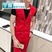 Vest mens slim color double-breasted design hot suit pony nightclub barber bar single vest