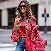 Fashion Womens Loose Long Sleeve T-shirt Blouse Casual Striped Tops Shirts
