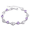High Quality Purple Cubic Zirconia Heart Bracelets Women Accessories White Gold Plated Charm Bracelet Jewelry WHBD01