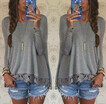 Women Fashion Spring Autumn Loose Pullover Casual Solid Color O Neck Long Sleeve A-line Blouse