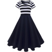 Scoop Neck Stripe Midi Vintage Dress