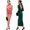 UK Womens Long Sleeve Slim Fit Pencil Midi Dress Ladies Business Work Dresses